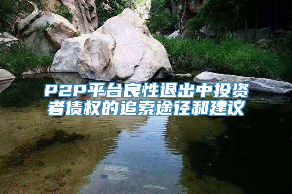 P2P平台良性退出中投资者债权的追索途径和建议