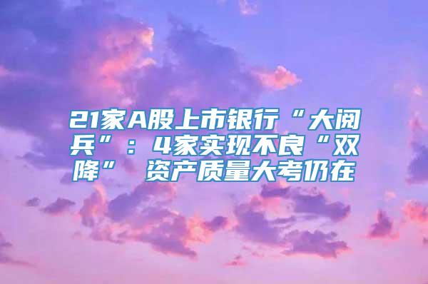 21家A股上市银行“大阅兵”：4家实现不良“双降” 资产质量大考仍在