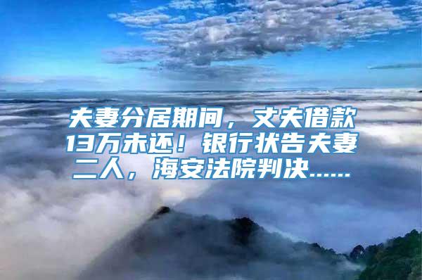 夫妻分居期间，丈夫借款13万未还！银行状告夫妻二人，海安法院判决......