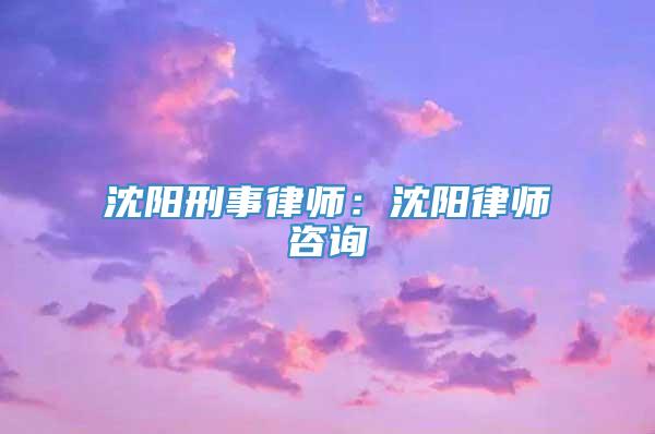 沈阳刑事律师：沈阳律师咨询