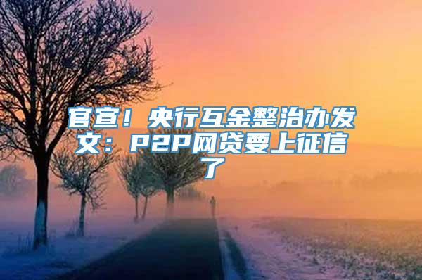 官宣！央行互金整治办发文：P2P网贷要上征信了