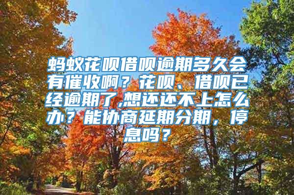 蚂蚁花呗借呗逾期多久会有催收啊？花呗、借呗已经逾期了,想还还不上怎么办？能协商延期分期，停息吗？