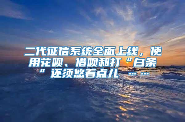 二代征信系统全面上线，使用花呗、借呗和打“白条”还须悠着点儿 ……