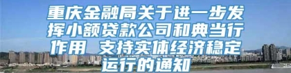 重庆金融局关于进一步发挥小额贷款公司和典当行作用 支持实体经济稳定运行的通知